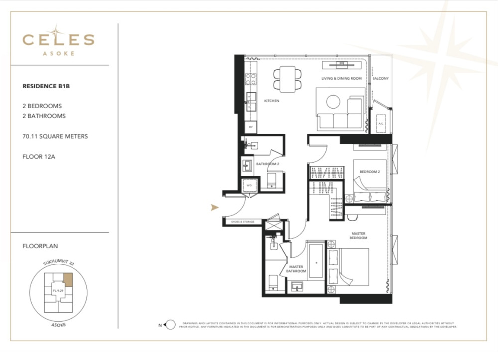 Celes Asoke: 2bed 2bath 70sqm. 18,900,000 Am: 0656199198