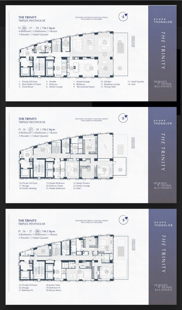 Scope Thonglor Triplex Penthouse 26-28 Fl. 4+1bed 5bath 756.5sqm. 550,000,000 Am: 0656199198