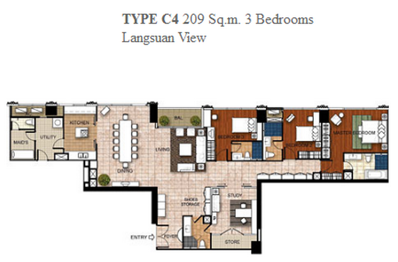 Athenee Residence: 4bed 4bath 209sqm. 2XFl 200,000/mth Am: 0656199198