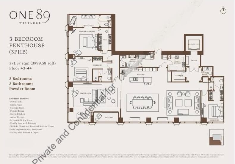 One89 Wireless Penthouse: 3 Bed 3 Bath Penthouse 371.57sqm. (3999.58sqft) 259,000,000 Am: 0656199198